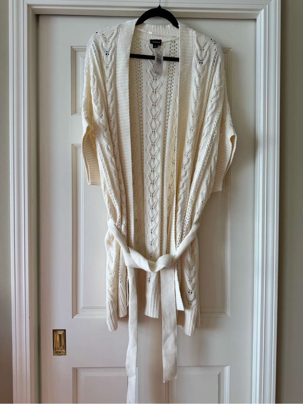 torrid Cream Openwork Tie-Belt Cardigan